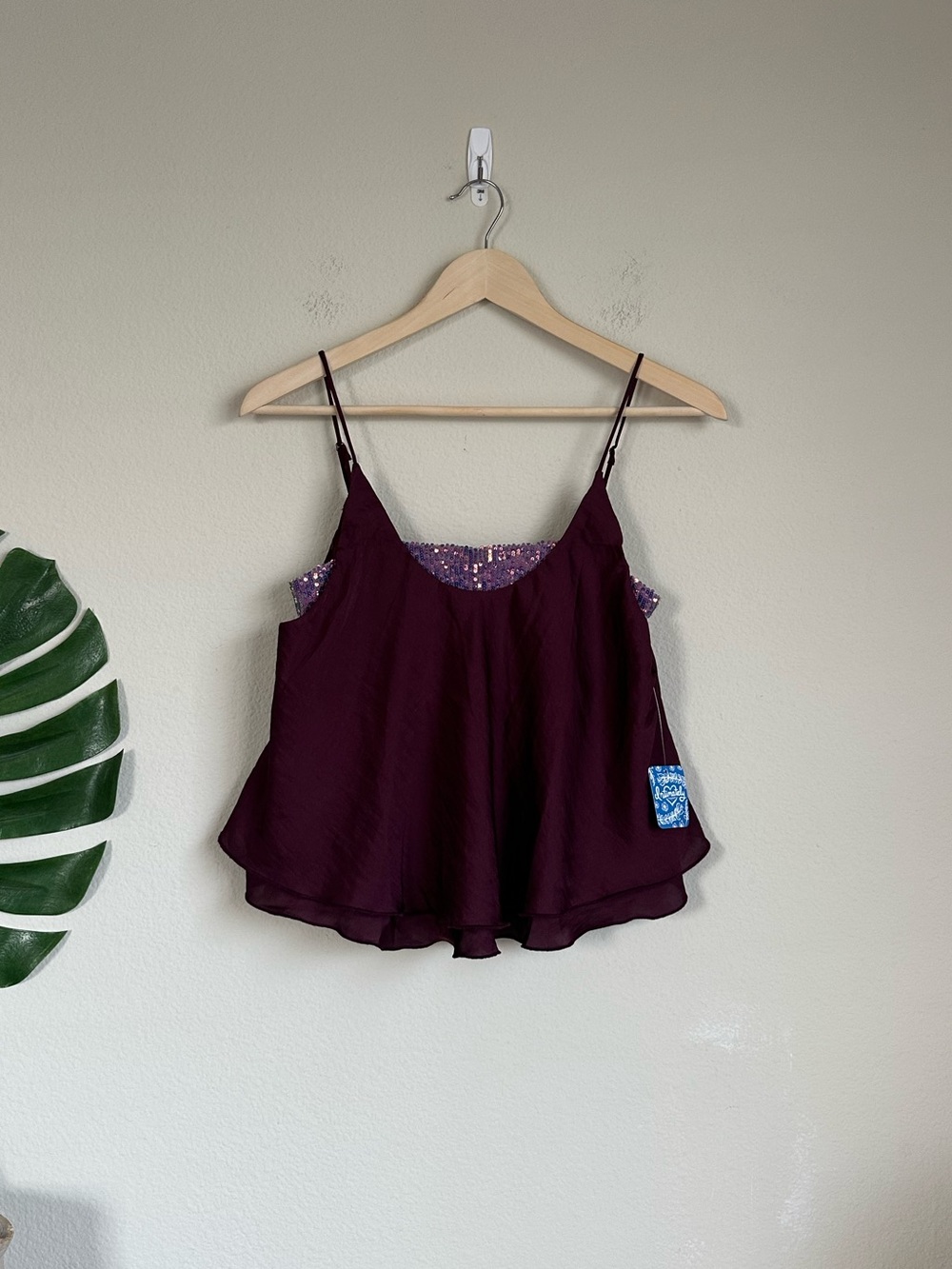 NWT Free People Turn it On Purple Sequin Satin Cami Tank